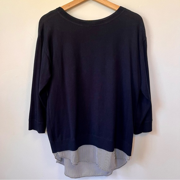 Market & Spruce Sweaters - Market & Spruce Navy Blue & Stripe Mock-Layered Knit Crewneck Sweater, Size M